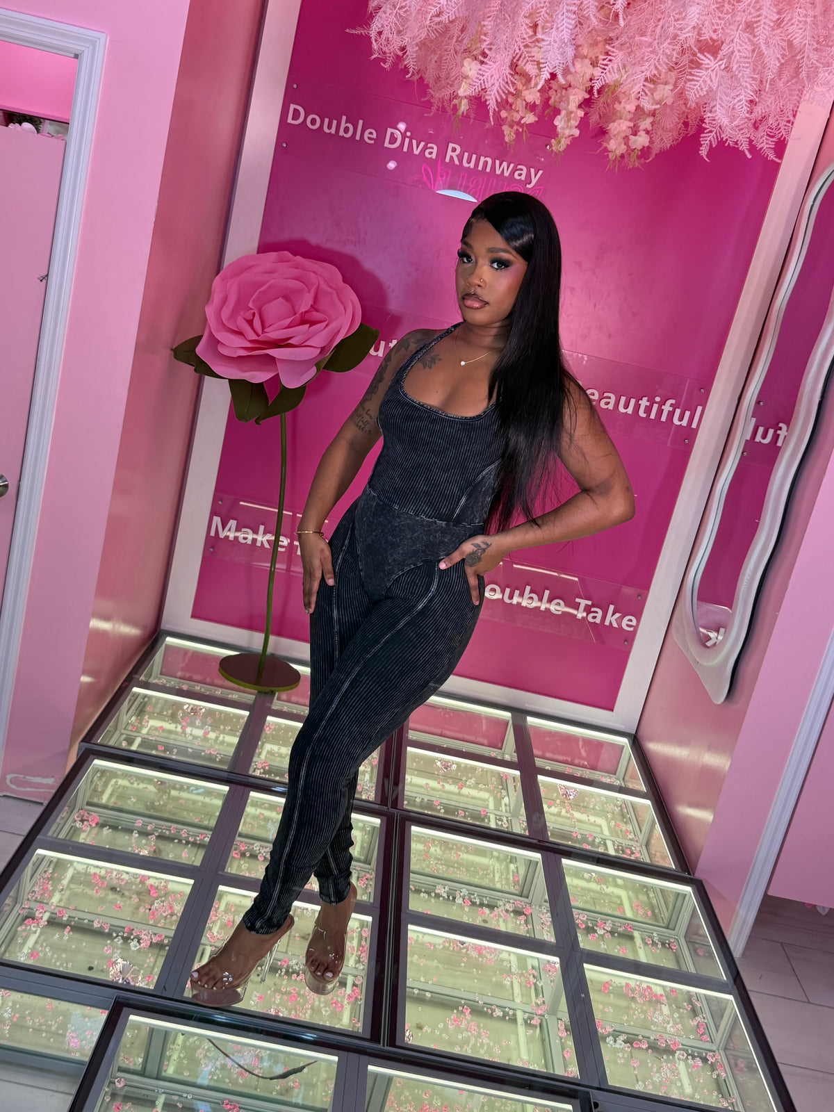 Stone Washed Back Out String JumpSuit