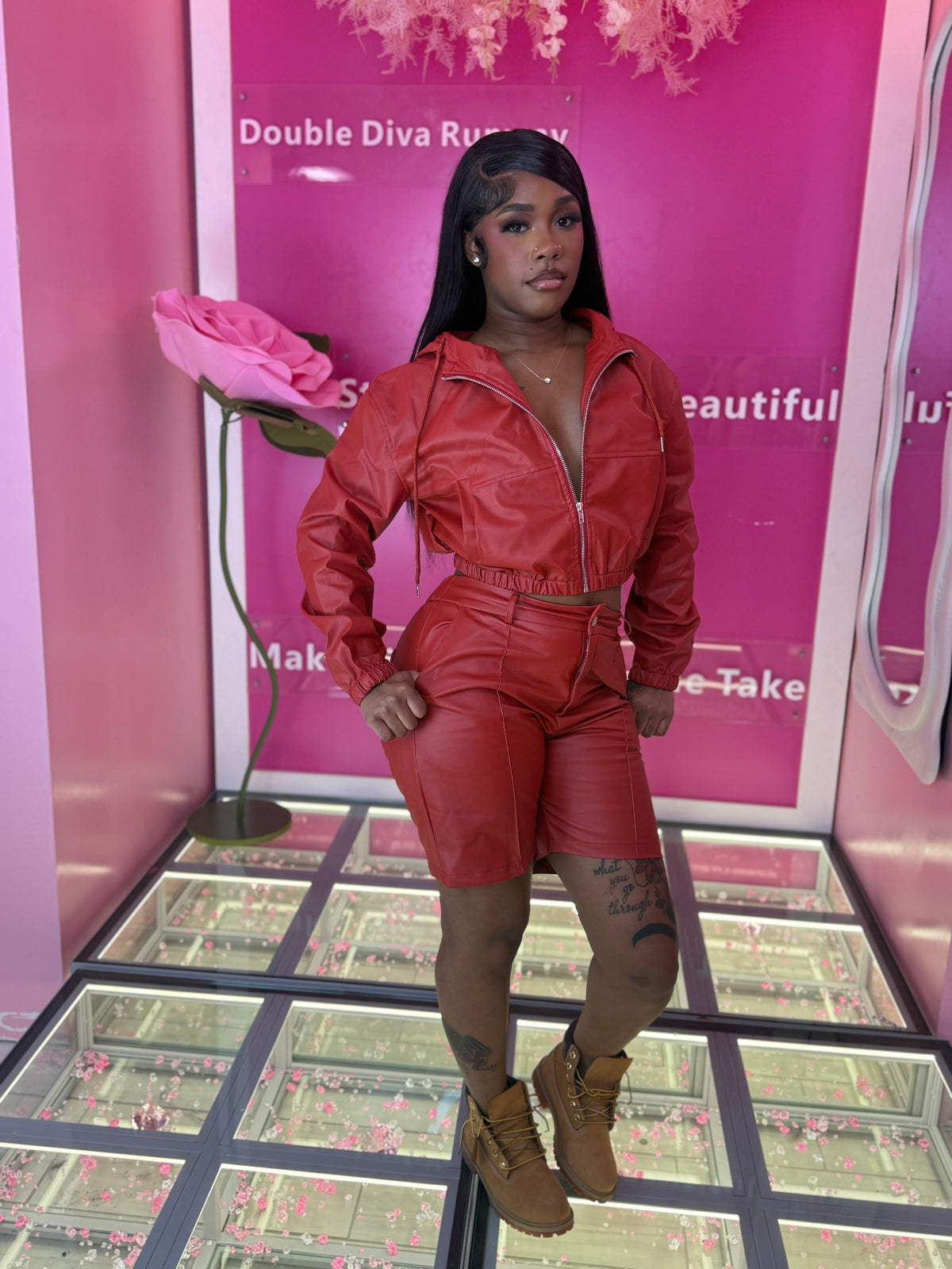 Leather Yezzy Style Hoodie & Bermuda Short Set