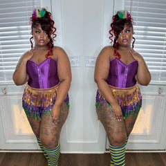 1set Sparkling Tassel & Sequin Waist Chain/Belt, Waistband With Yellow/Green/Purple Hair Accessories And Stockings. (Mardi Grass)