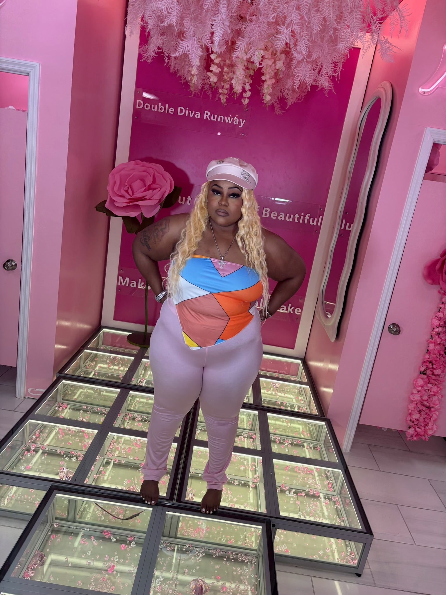 Color Block Plus Halter Pants Tight Set