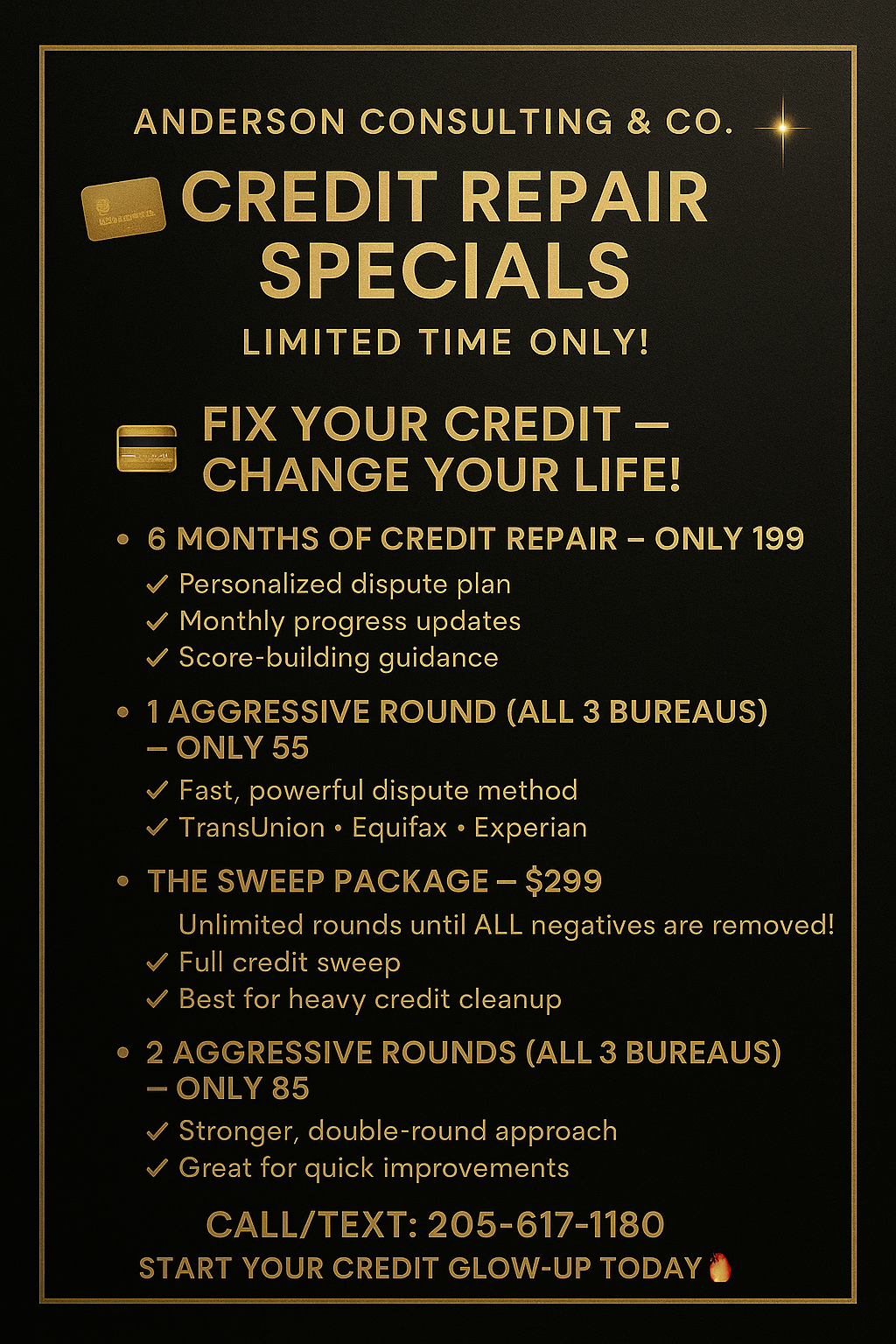 $299 Ultimate credit clean up Sweep