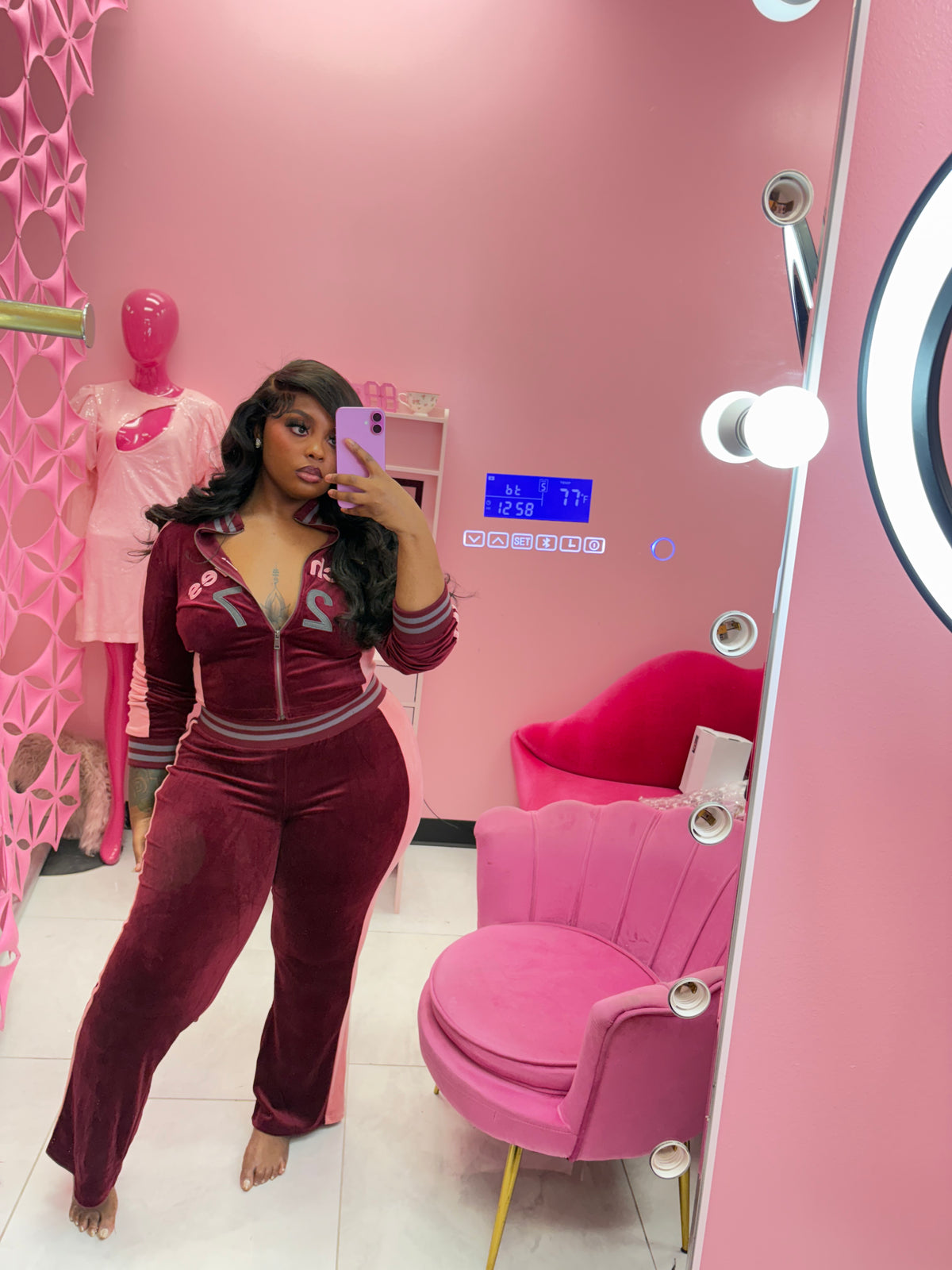 The stripe velour jogger set