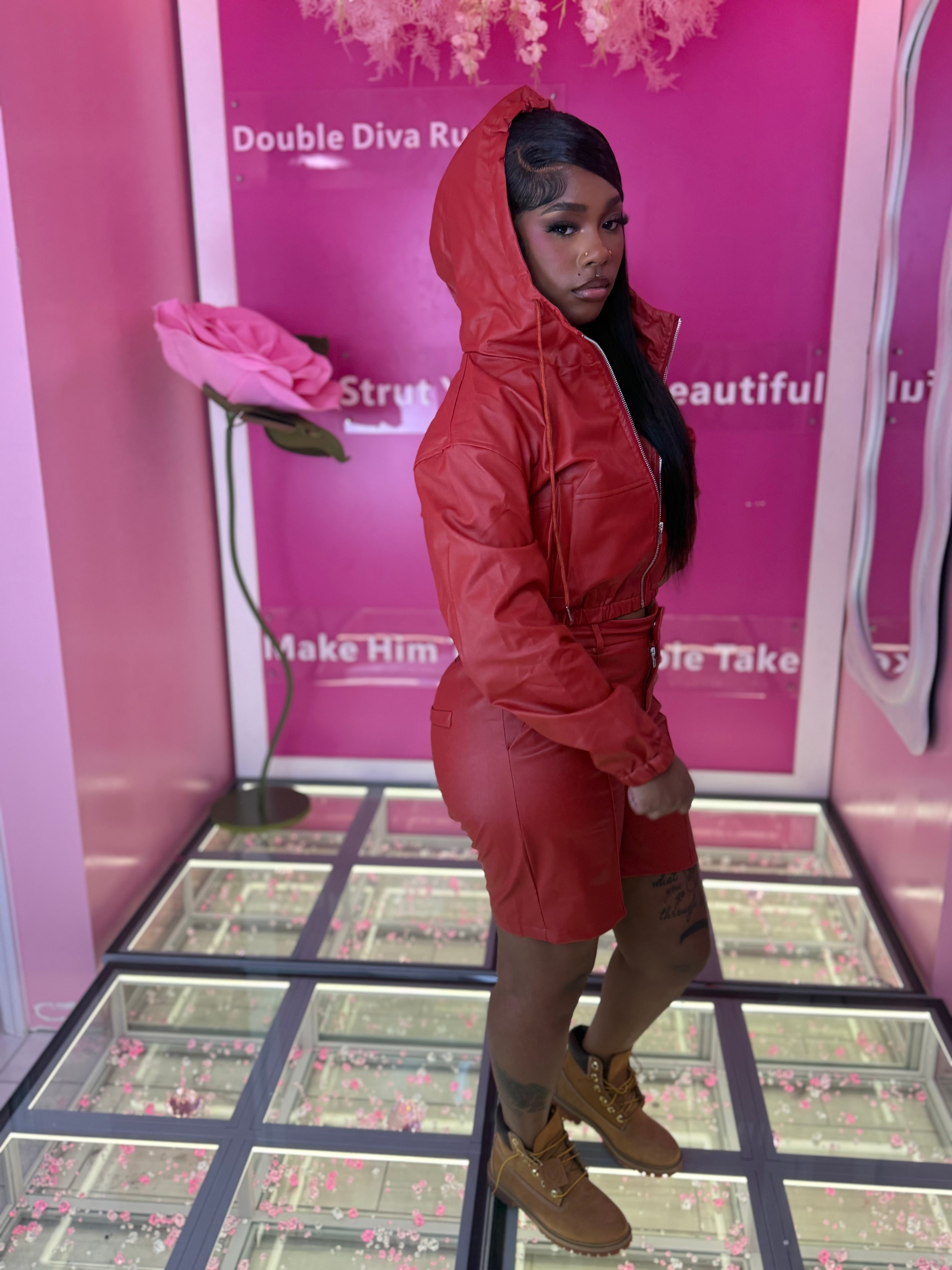 Leather Yezzy Style Hoodie & Bermuda Short Set