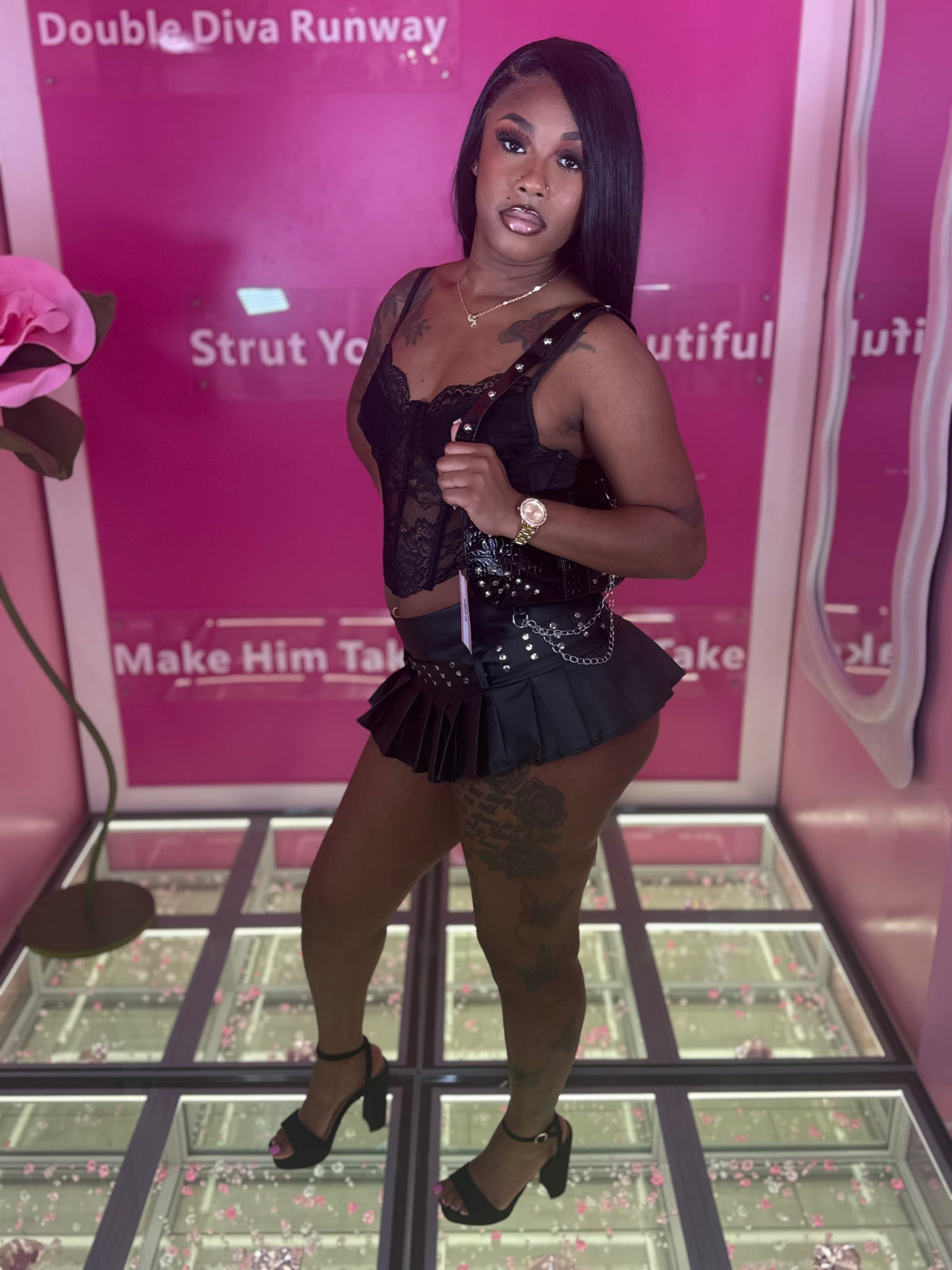 The leather mini skirt