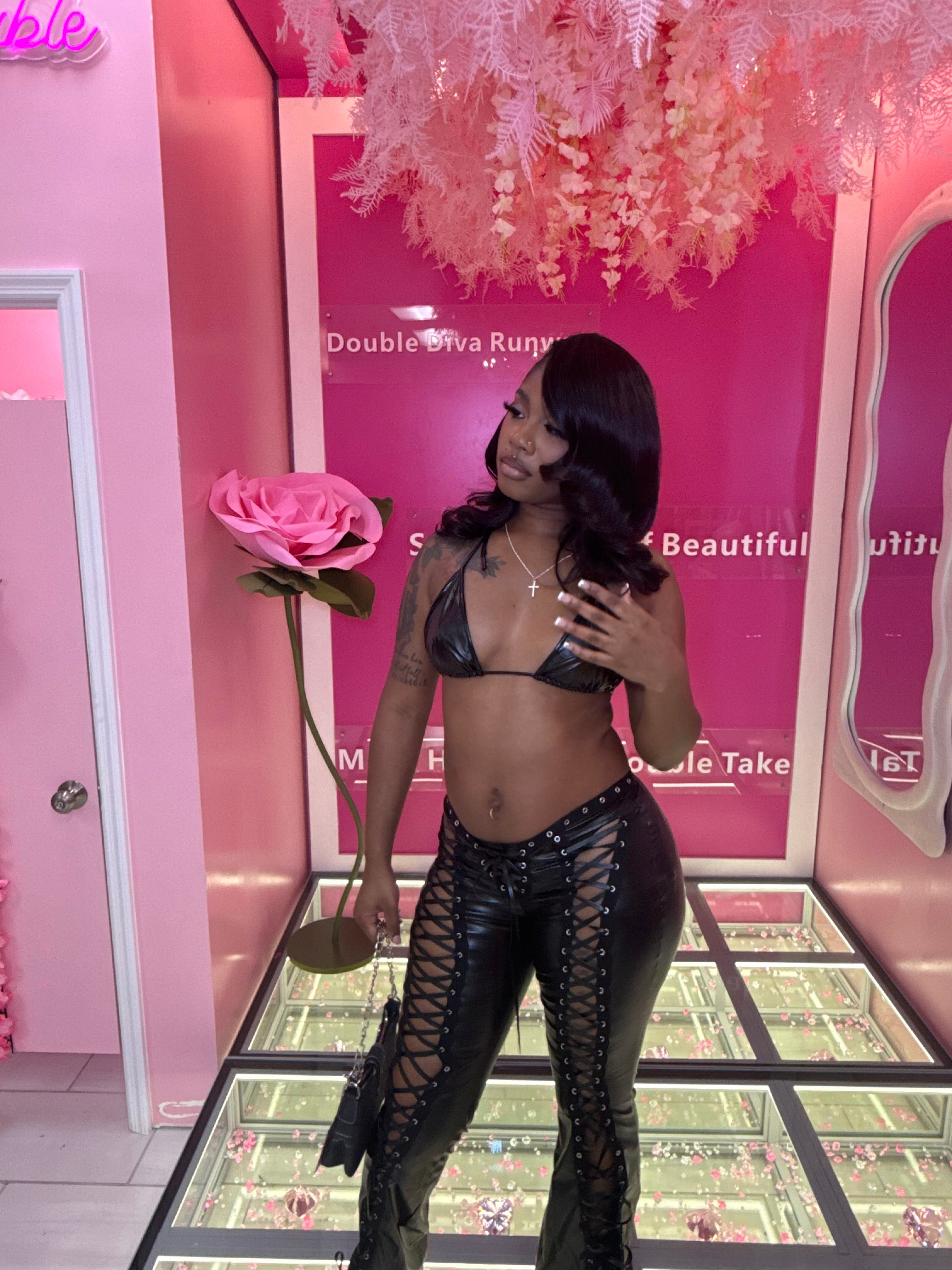 The Mean Green Leather Top & Sheer Pants Set