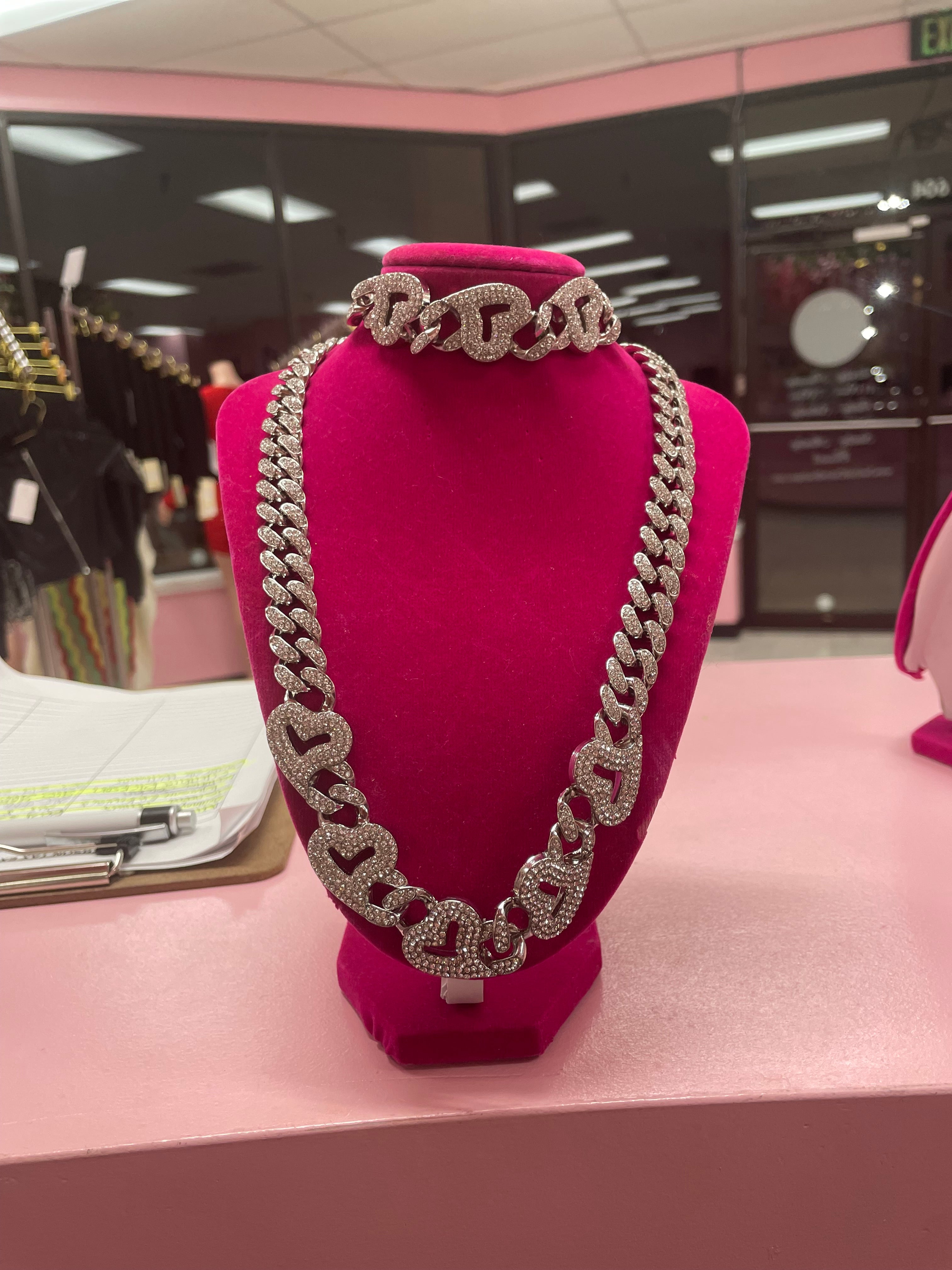 Heart Charm Necklace and Bracelet Set