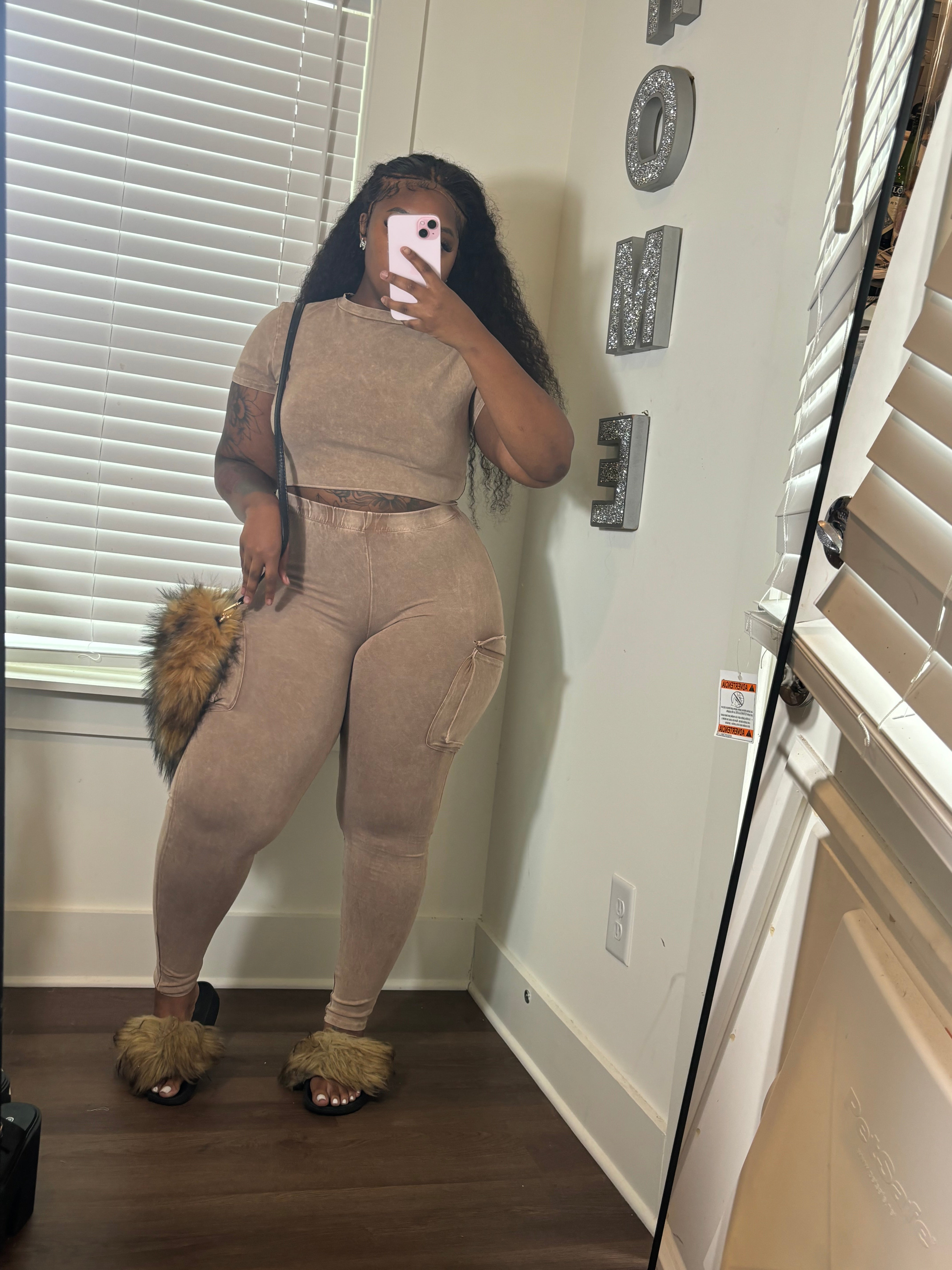 Real Trendy Stone Wash Cargo Pants & Crop Set