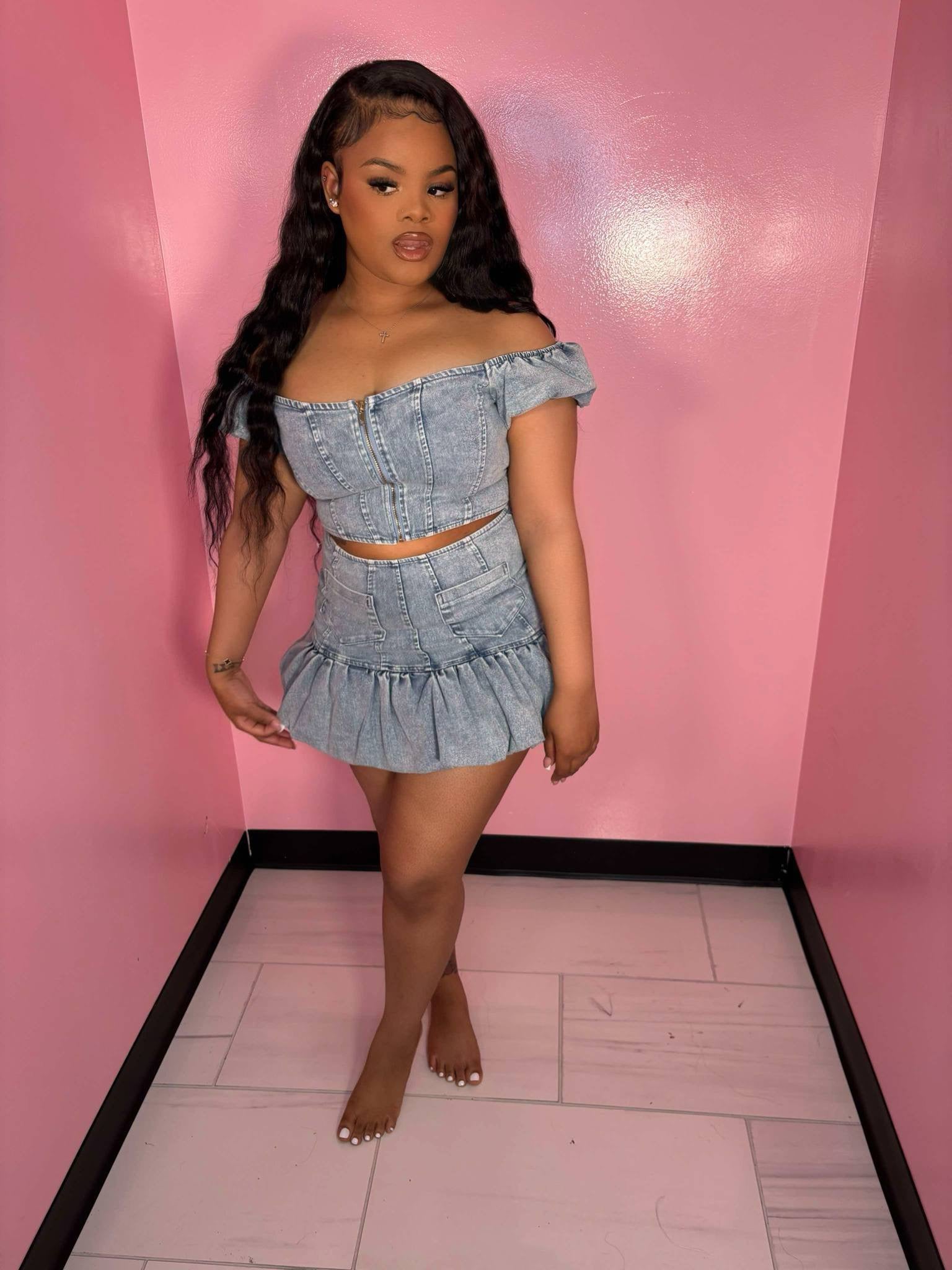 Halter Jean Corset Skirt Set