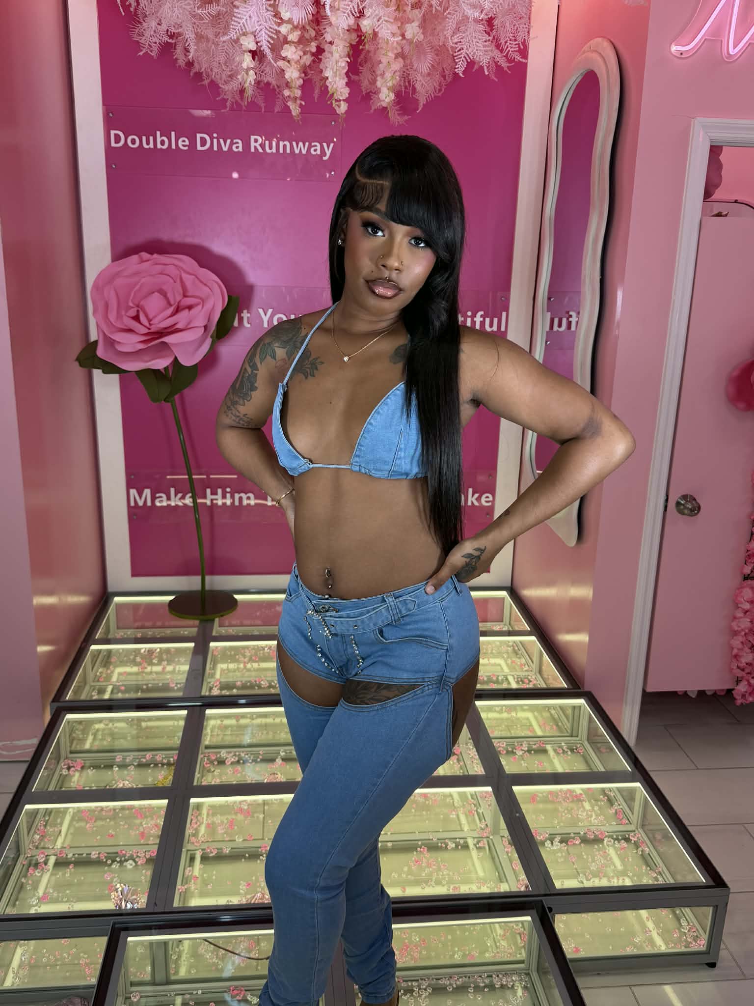 Dazzle Rodeo Denim Bikini & Cutout Chaps Pants Set
