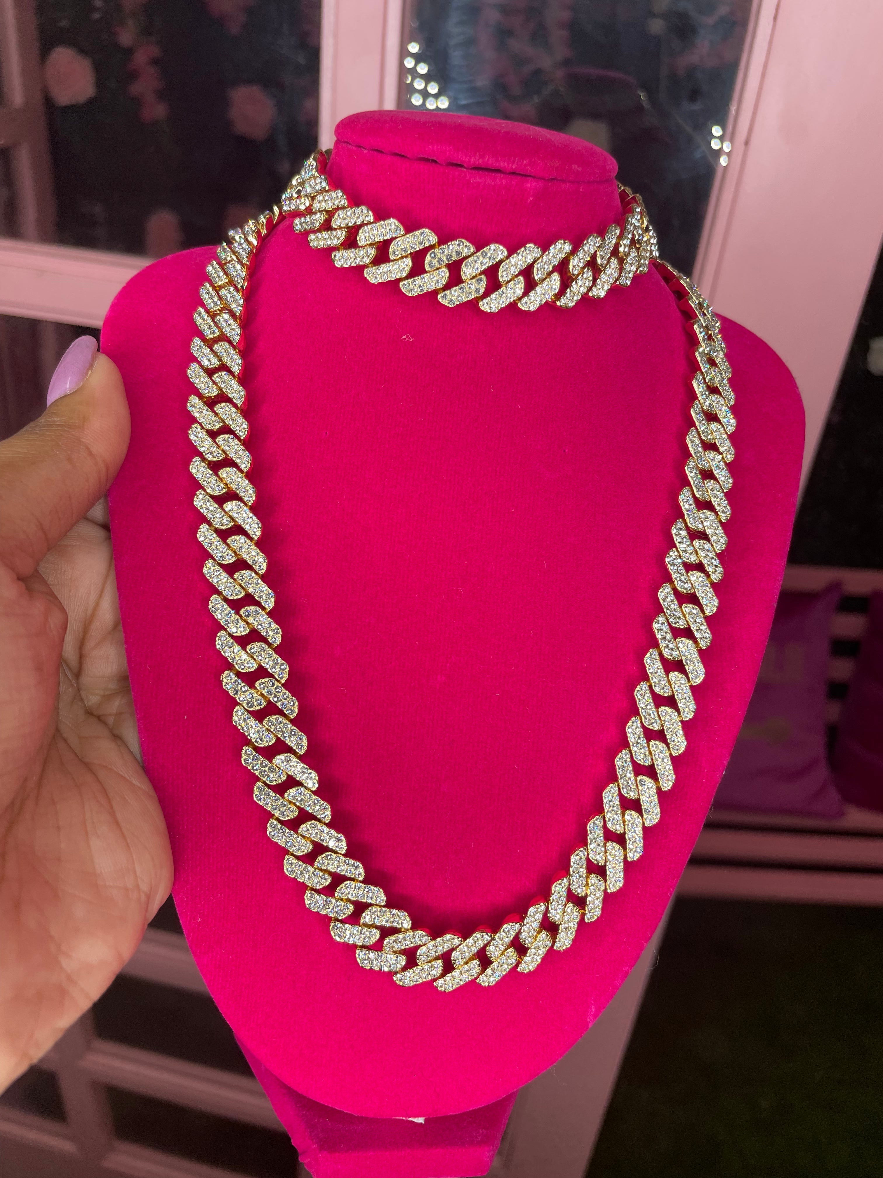 Cuban link necklace and bracelet set