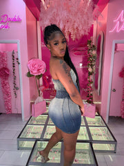 Denim Two Tone Skirt Set