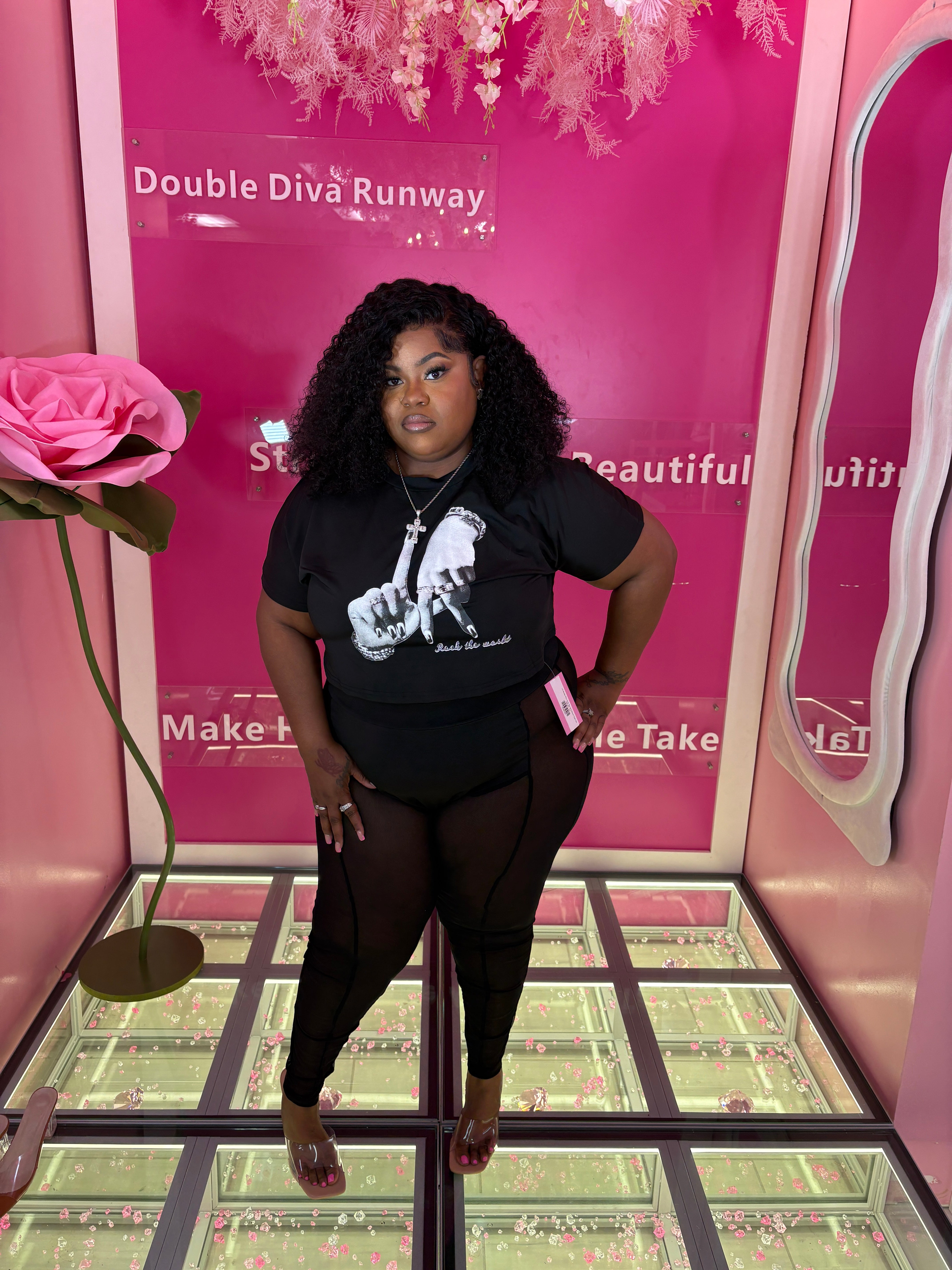 LA Rocks Plus Crop Top and Sheer Tight Set