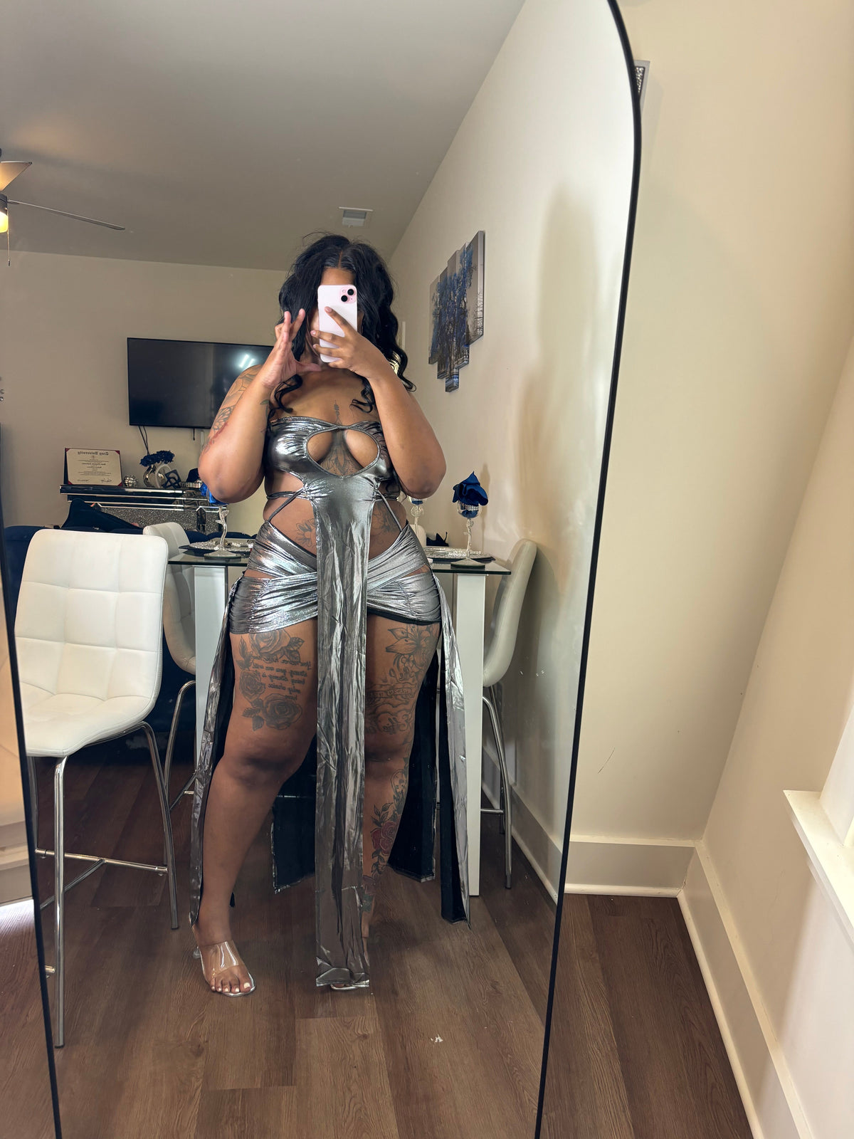 All Eyes On Me Metallic Dress