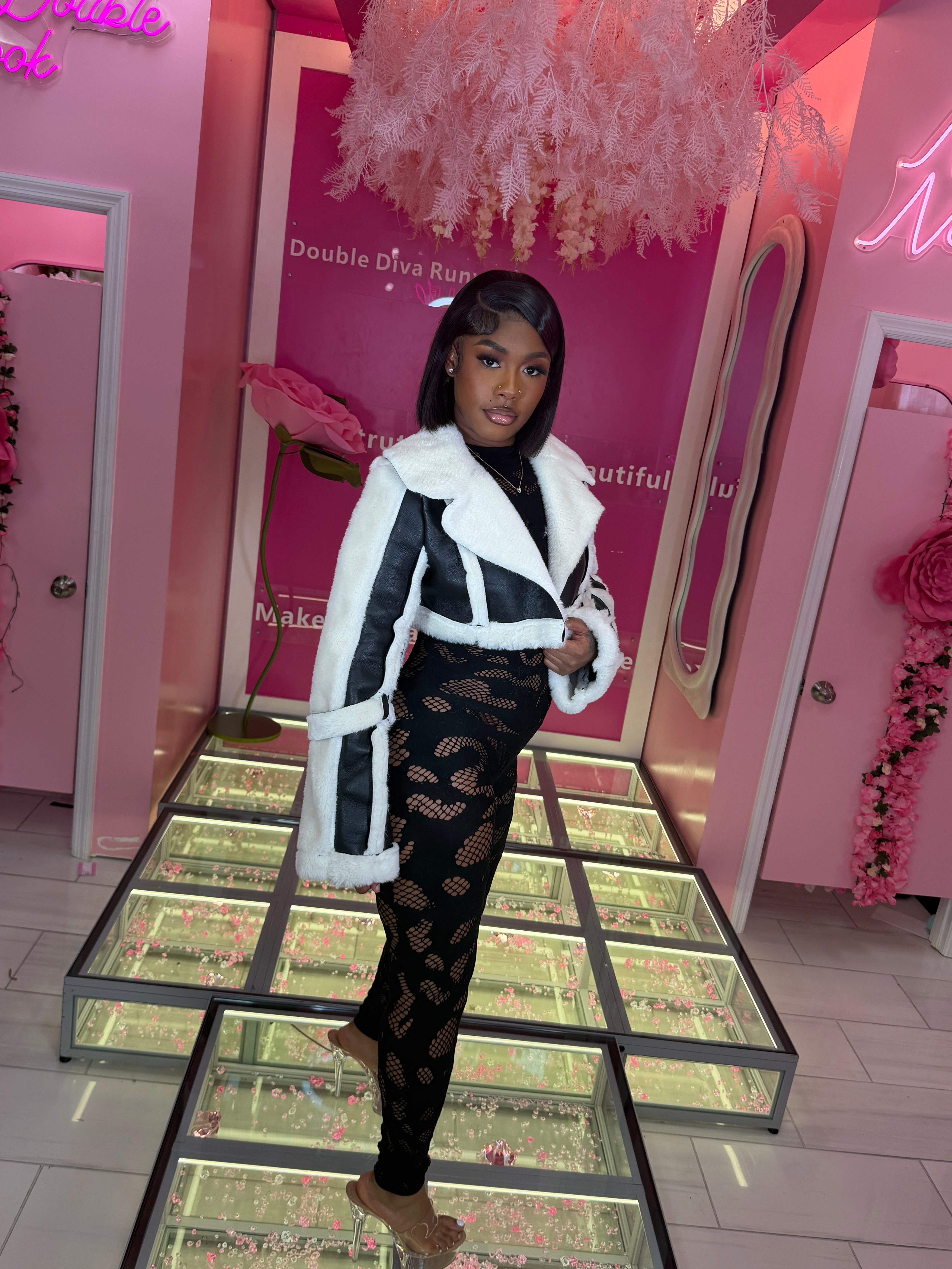 Mob Lyfe Leather & Fur Crop Jacket