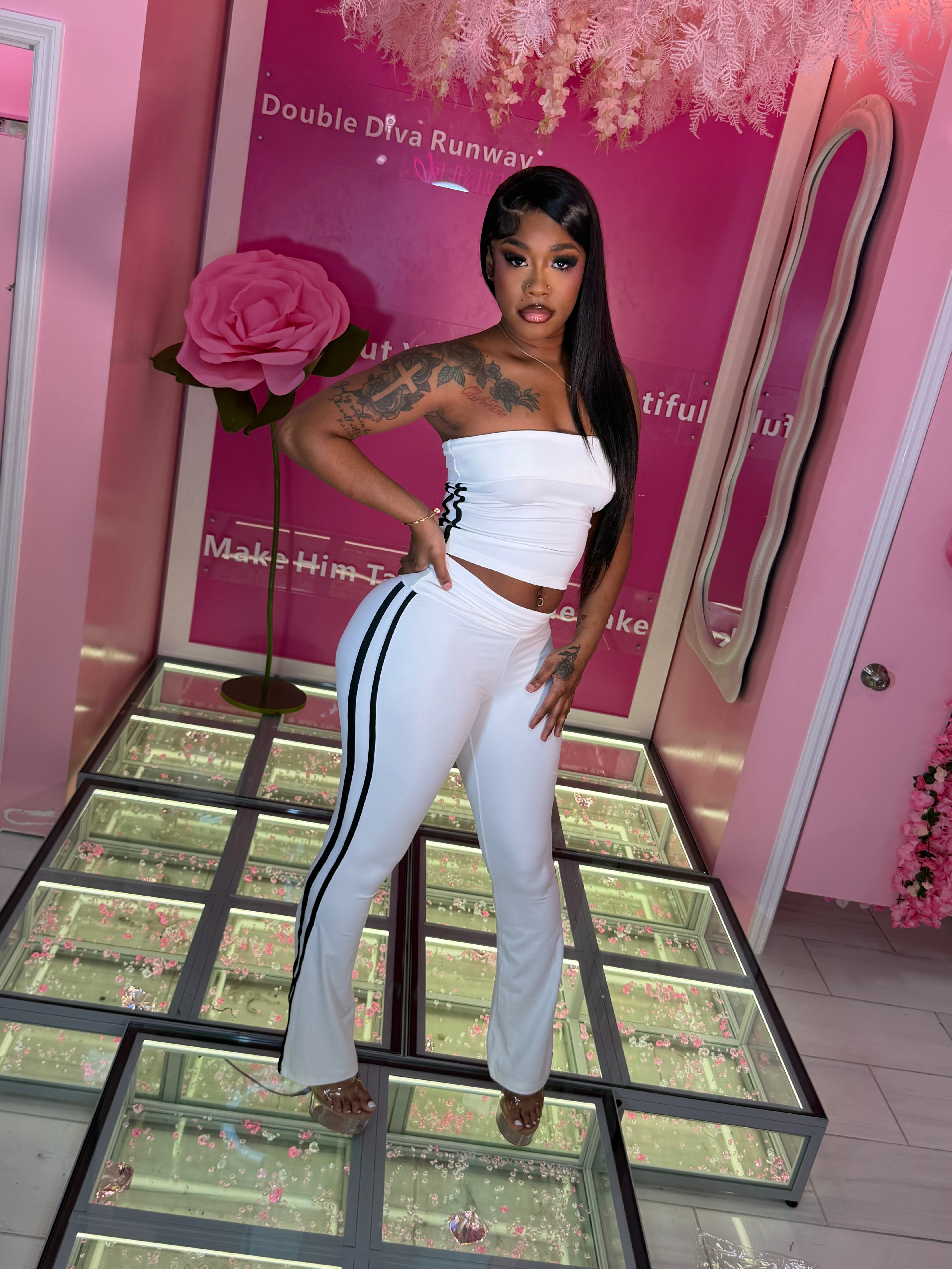 Stripe Active Tube Top Pants Set