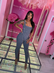 Stone Washed Back Out String JumpSuit