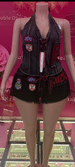 Plus Jean Racer Patchwork Halter & Shorts