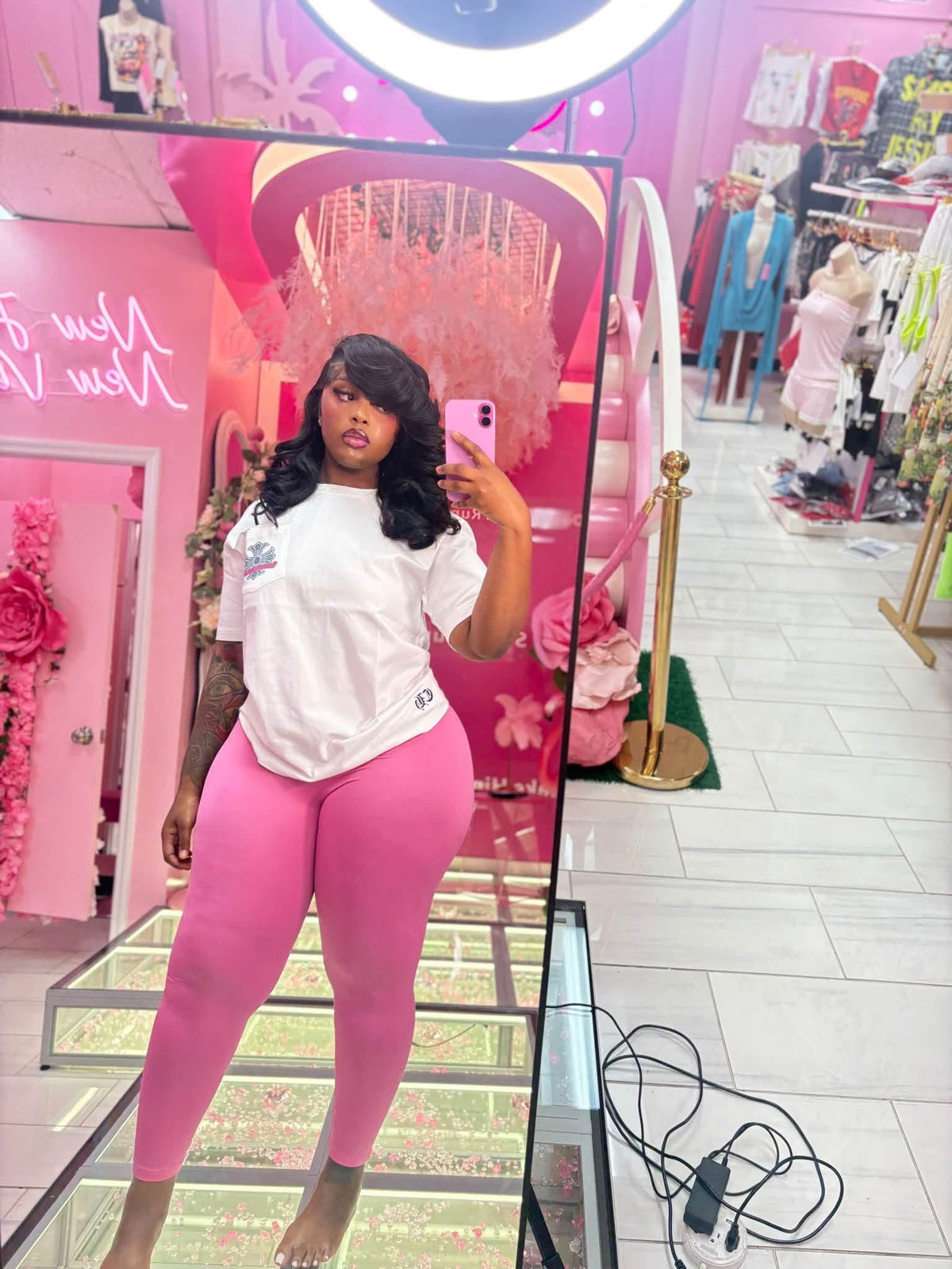 Pink White Chrome Tight Set