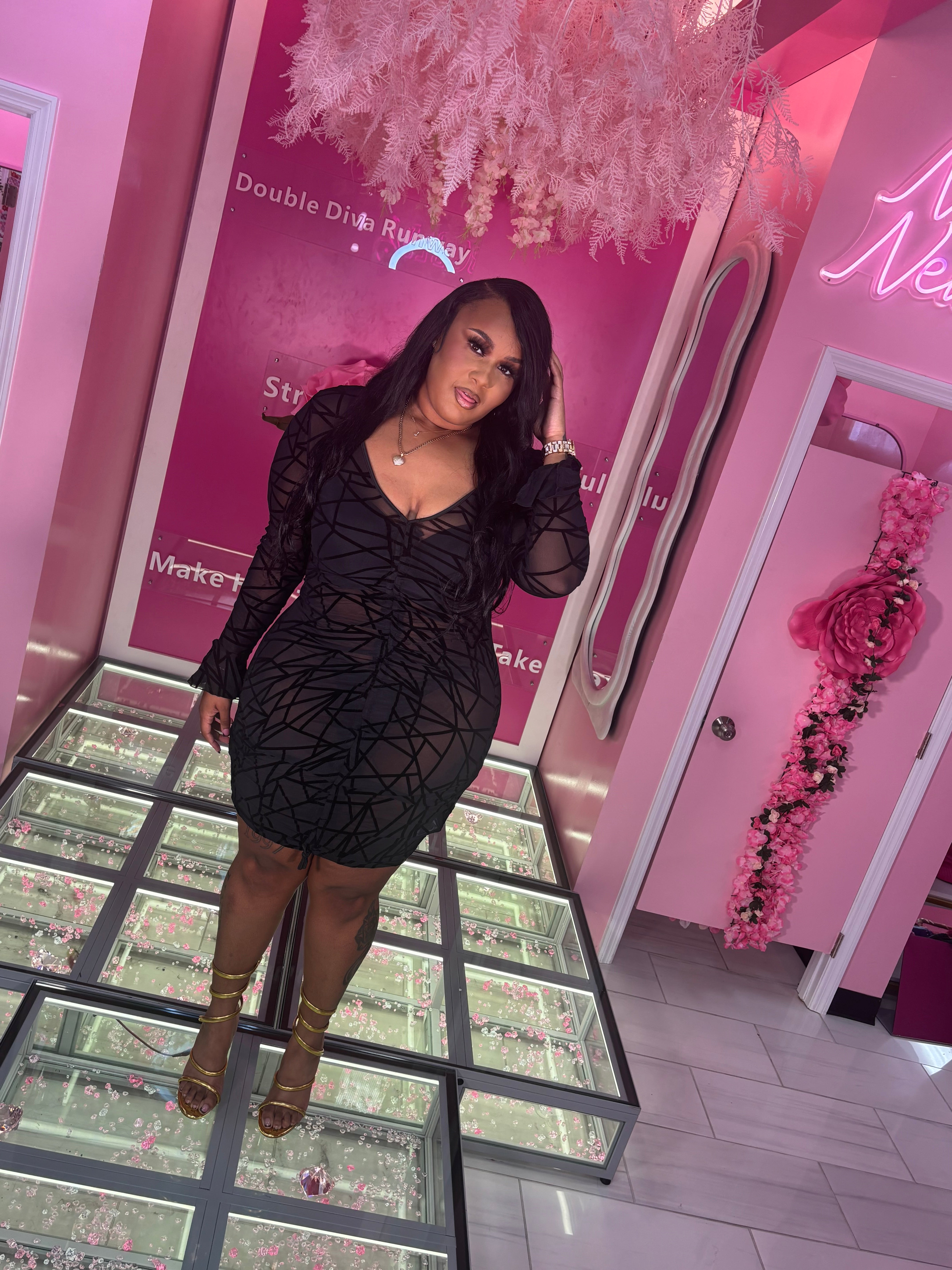 Plus Girls Night Out Sheer Long Sleeve Dress