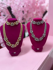 Heart Charm Necklace and Bracelet Set