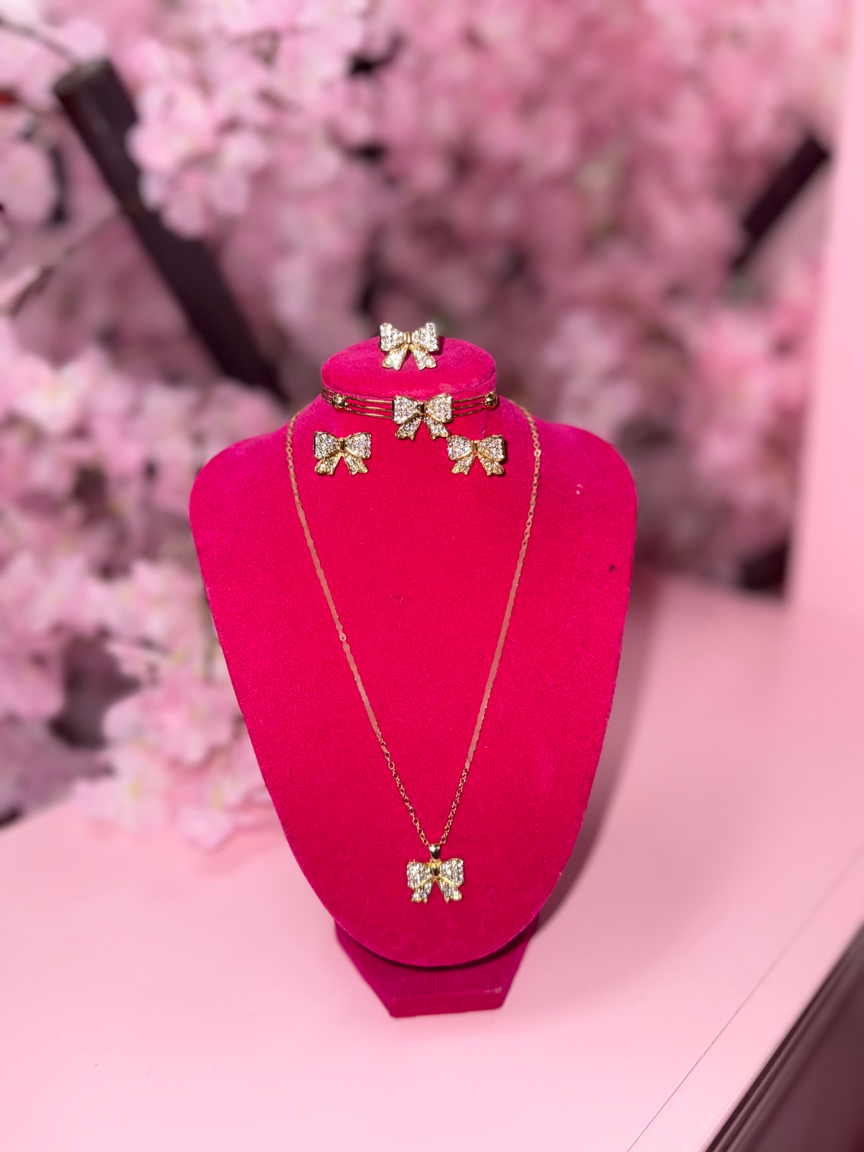 It Girl Simple 4pc Bow Bracelet and Necklace Set