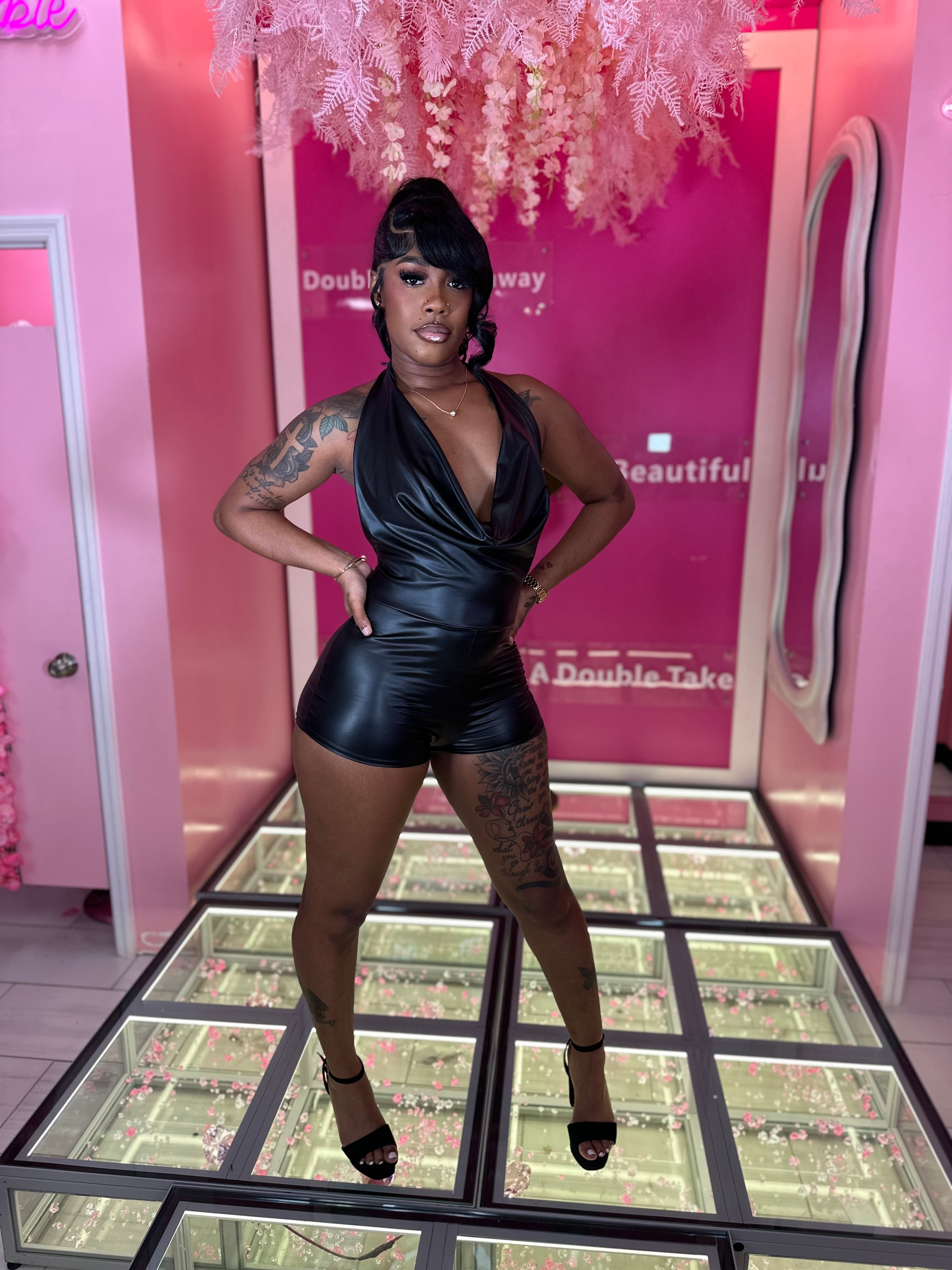 Back Out Halter Lether Romper