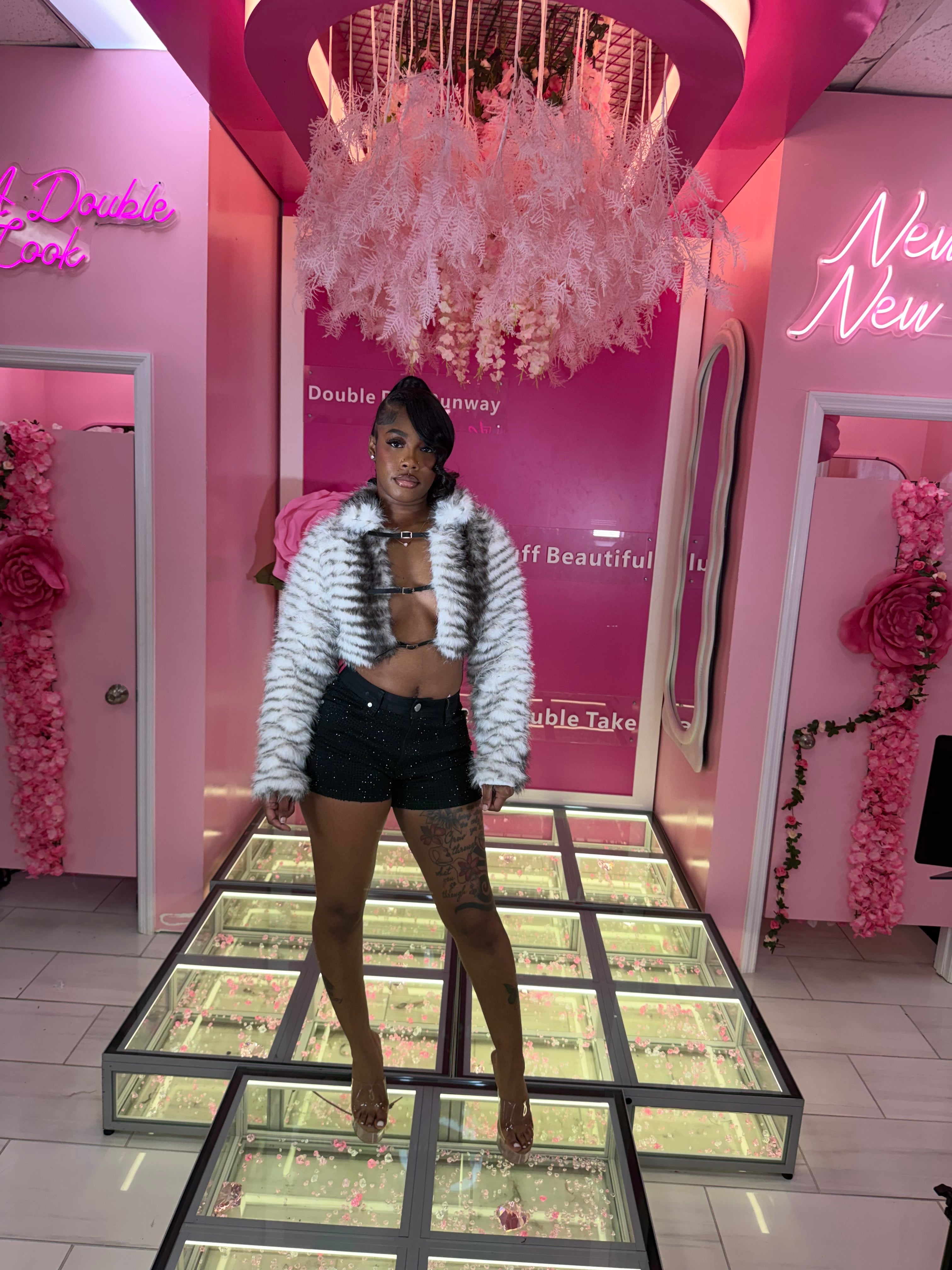 96' Lil Kim Fur Crop Buckle Jacket